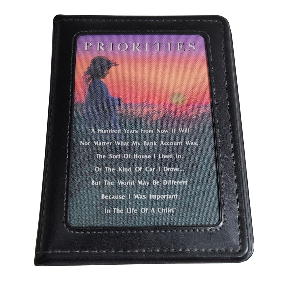 Successories Priorities Girl Pocket Photo Album Black Faux Leather Vintage 1998